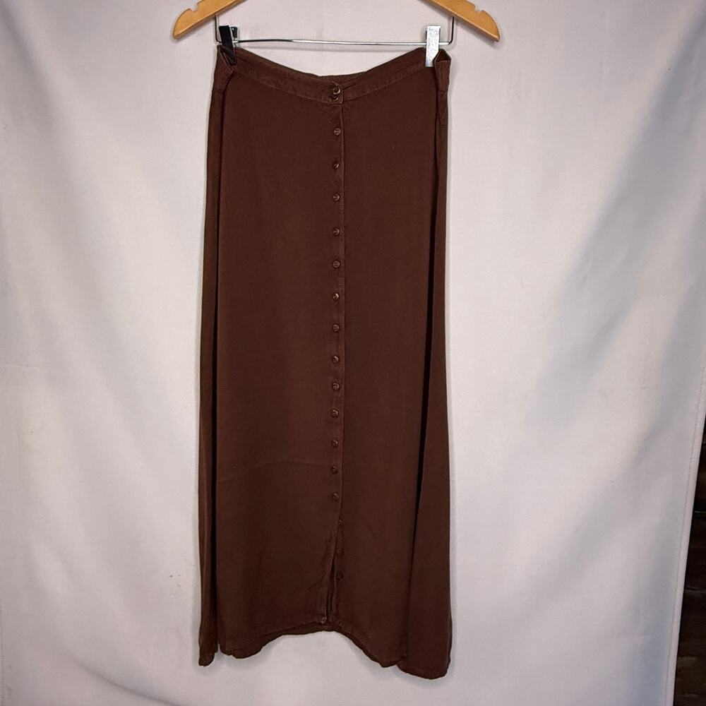 GEETA Vintage Brown Rayon Button Front Maxi Skirt OS Free Size Boho Festival